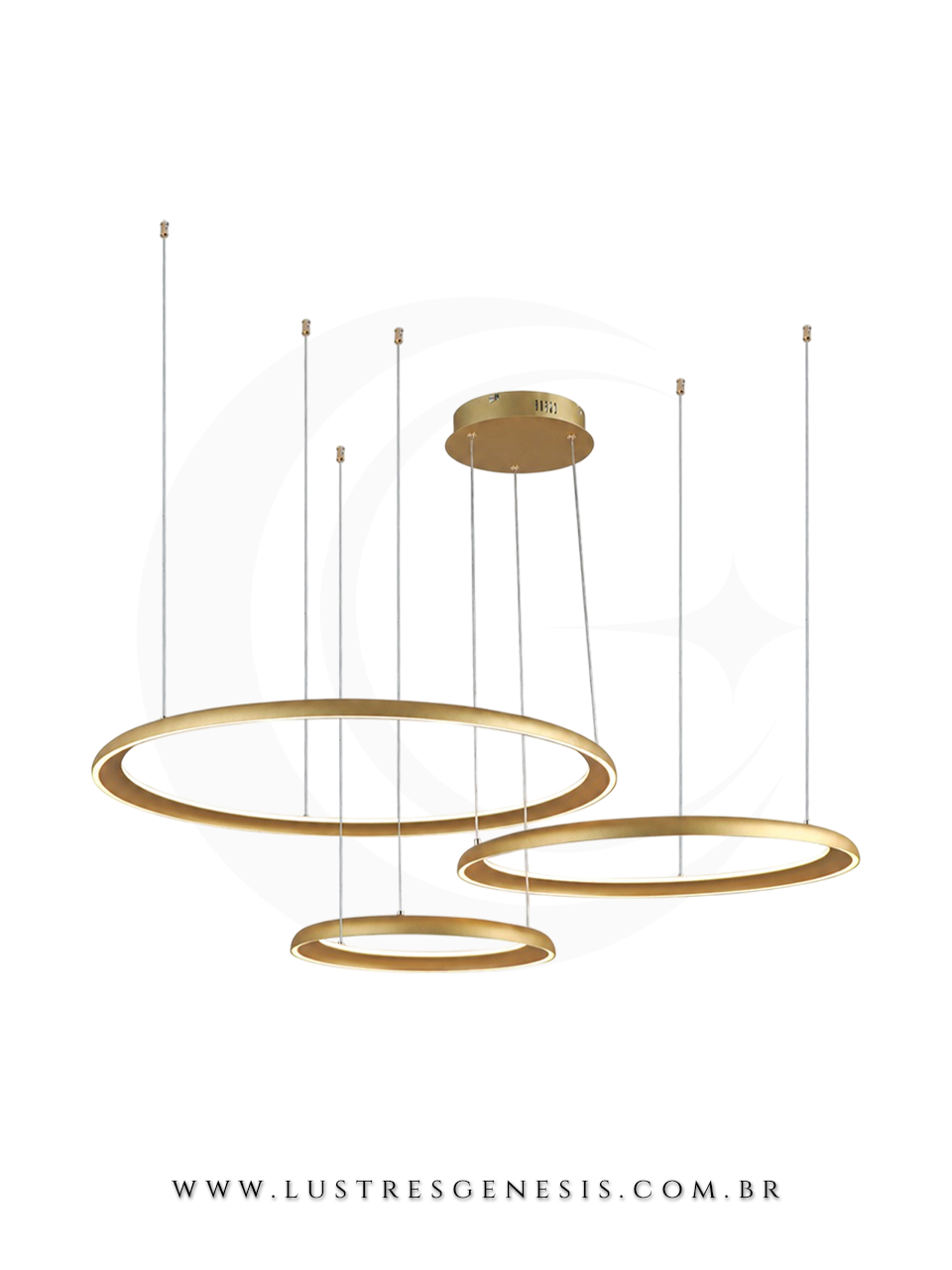 Lustre Pendente LED Dourado com Silicone 3000K para Hall Sala de Estar e Pé Direito Duplo